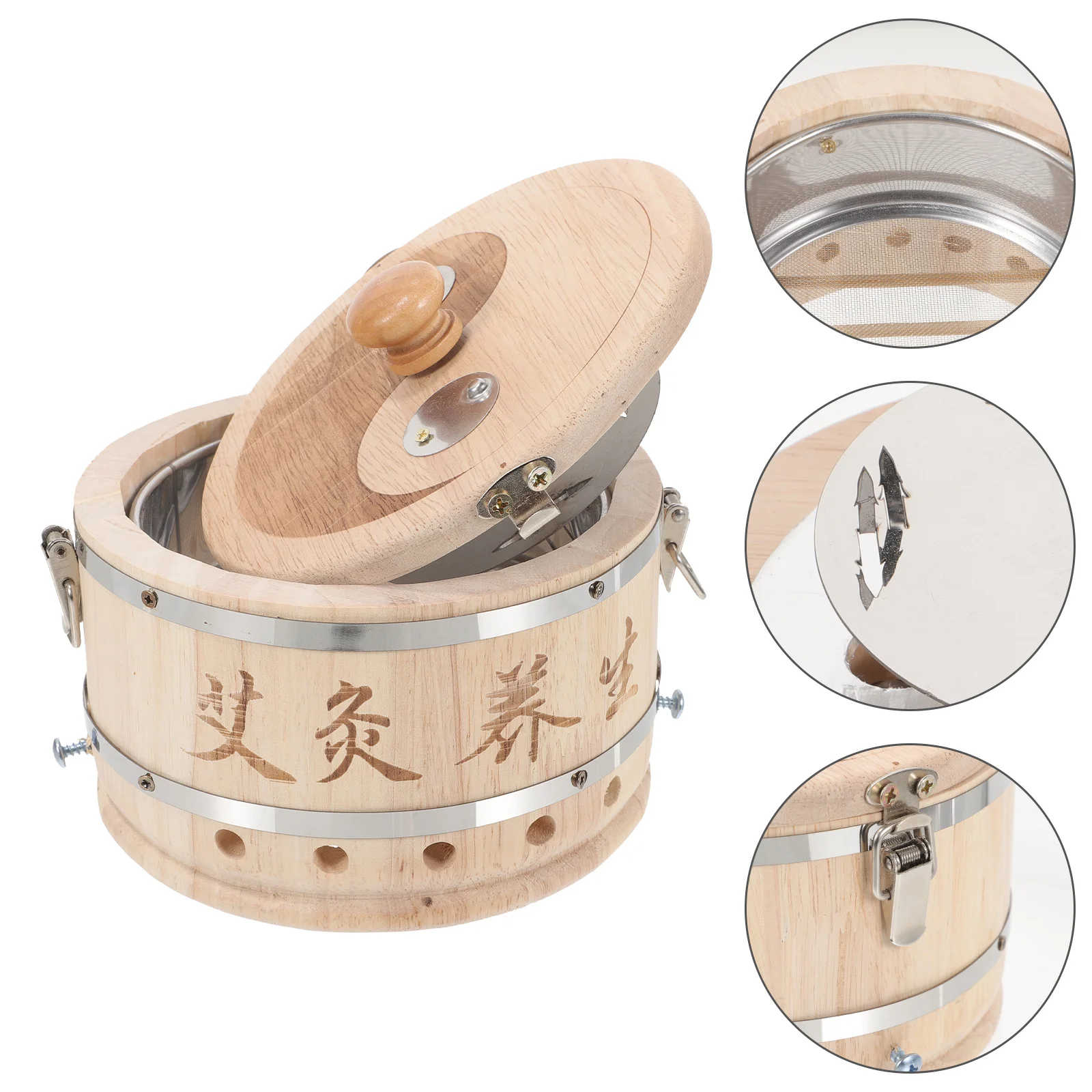 Moxa Burner Holder Moxibustion Box Wooden Case Ashtray with Lid Adjustable Tool