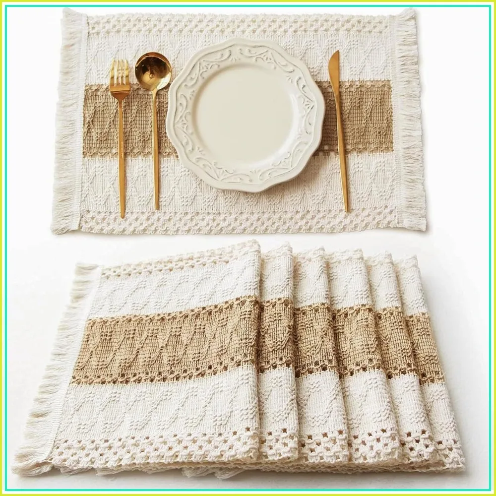 Boho Placemats Set of 6, Macrame Table Mats 12x20
