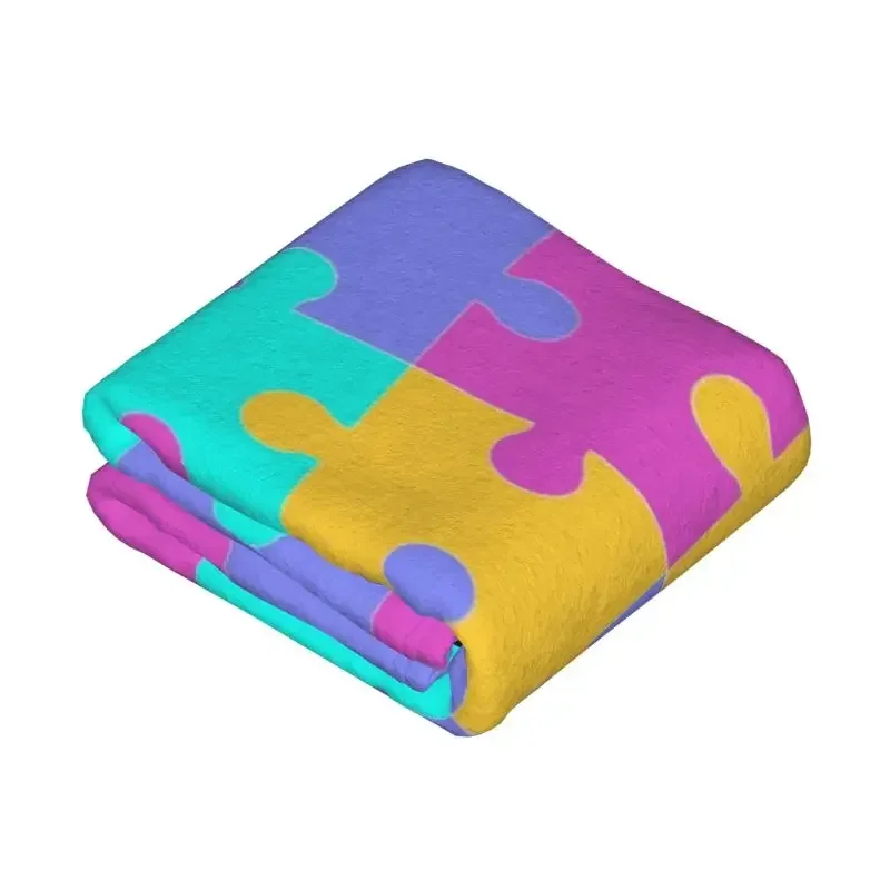 Custom Colorful Jigsaw Puzzles Autism Awareness Blankets Warm Flannel Throw Blanket for Bedding Travel Sofa