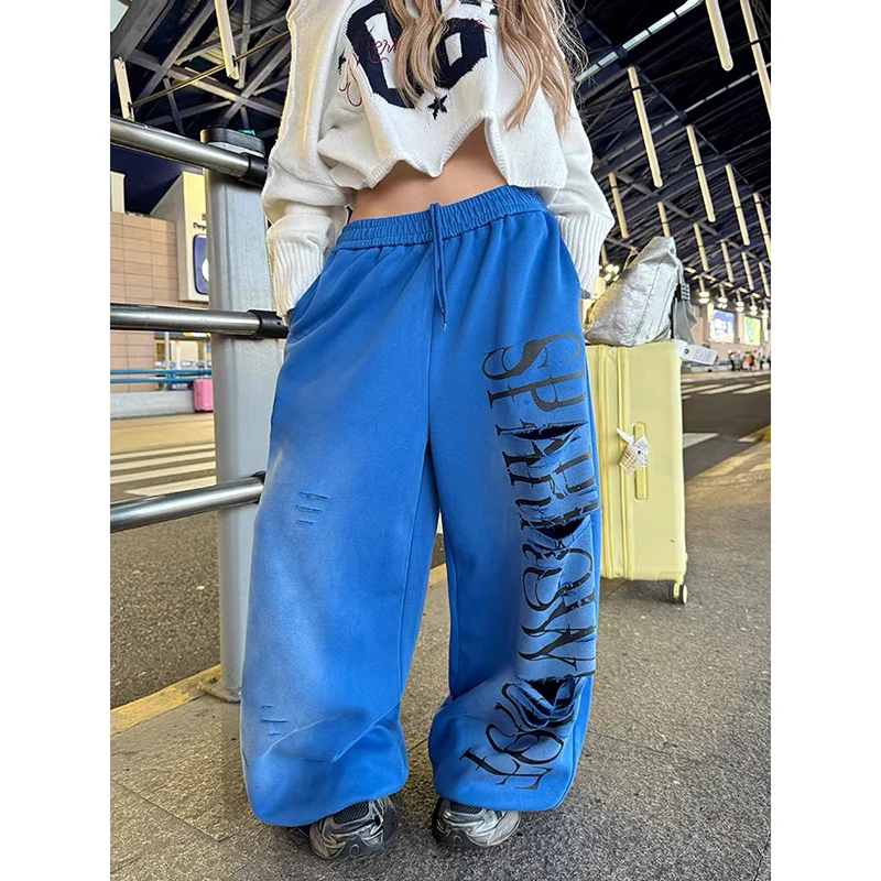 Women Red Baggy Letter Print Ripped Sweatpants Oversize Dance Pants Harajuku Aesthetic 2000s Style Vintage Y2k Wide Trousers 6 Women Red Baggy Letter Print Ripped Sweatpants Oversize Dance Pants Harajuku Aesthetic 2000s Style Vintage Y2k Wide Trousers 6
