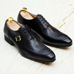 Größe 39 bis 46 Herren Kleid Schuhe Echt leder spitzen Zehen Schnürung Oxford Brogue Schnalle Business Company Hochzeits schuhe für Männer