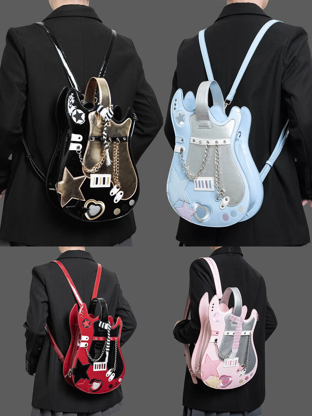 Original Silver Pink Guitar Bag Creative Contrast Colors Cute Shoulder Bags Crossbody Bag Backpack Sweet Love Bag