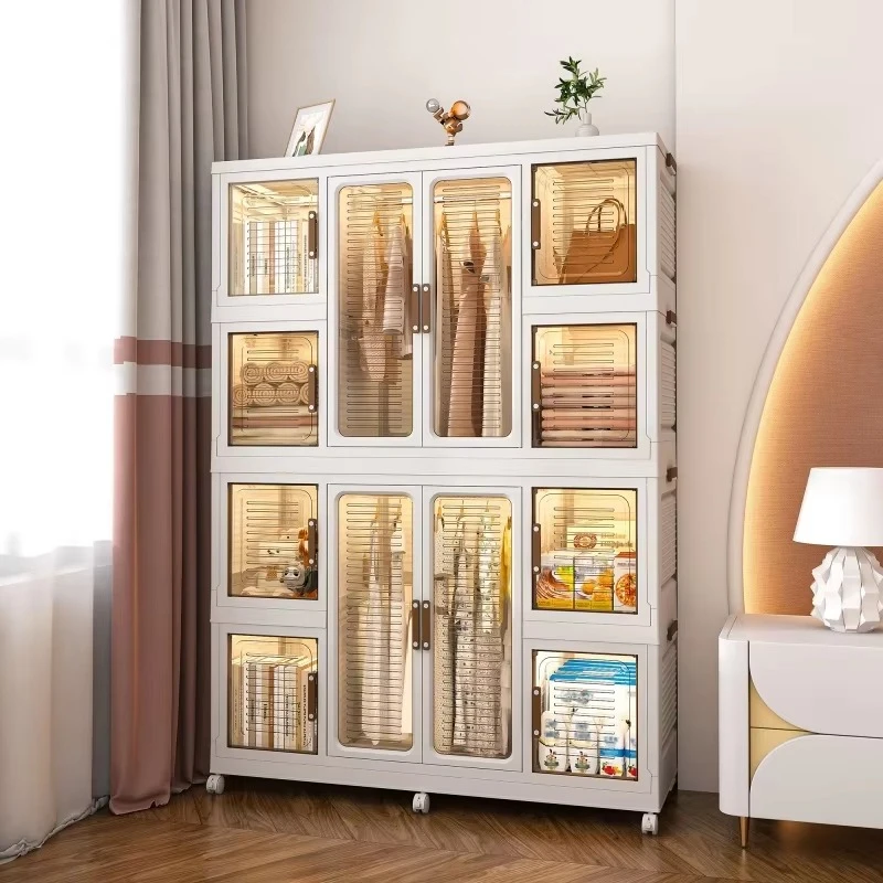Modern Durable Portable Bedroom Wardrobe with Sliding Doors 12 Shelves Home Furniture for Clothes Storage