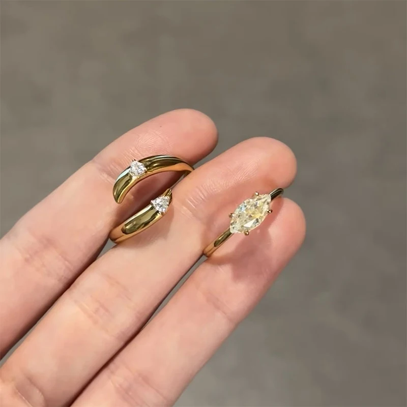Mewanry Gold Color Sparkling Zircon Rings Set For Women Girl Creative Design Trendy Exquisite Elegant Wedding Bride Jewelry Gift