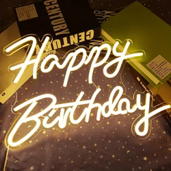 Happy Birthday Neon Sign for Wall Decor, with Dimmable Switch, Reusable Neon Light Sign Birthday Party Decoration 41*29cm