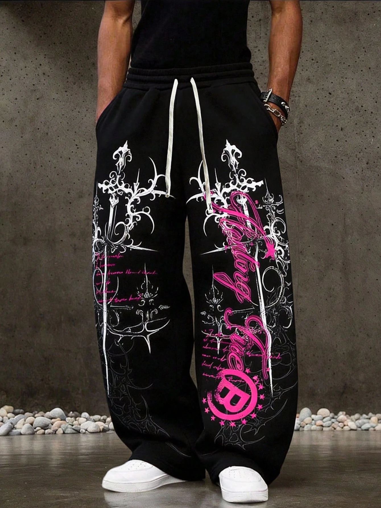 Hot Gothic Cross Totem Graffiti Printed Wide-leg Pants for Adults and Children Pull Loose Hip-hop Street Casual Pants