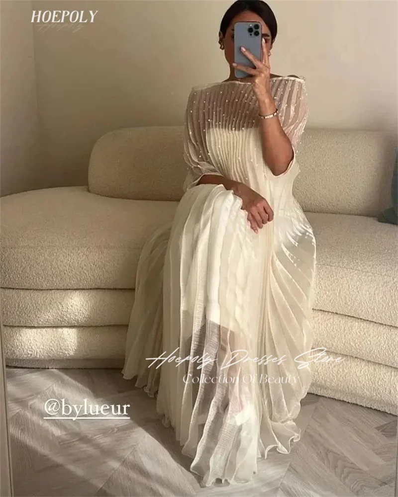 Hoepoly Off The Shoulder Neckline Prom Dress Long Sleeves With Floor Length Evening Elegant Party Dress For Women2023