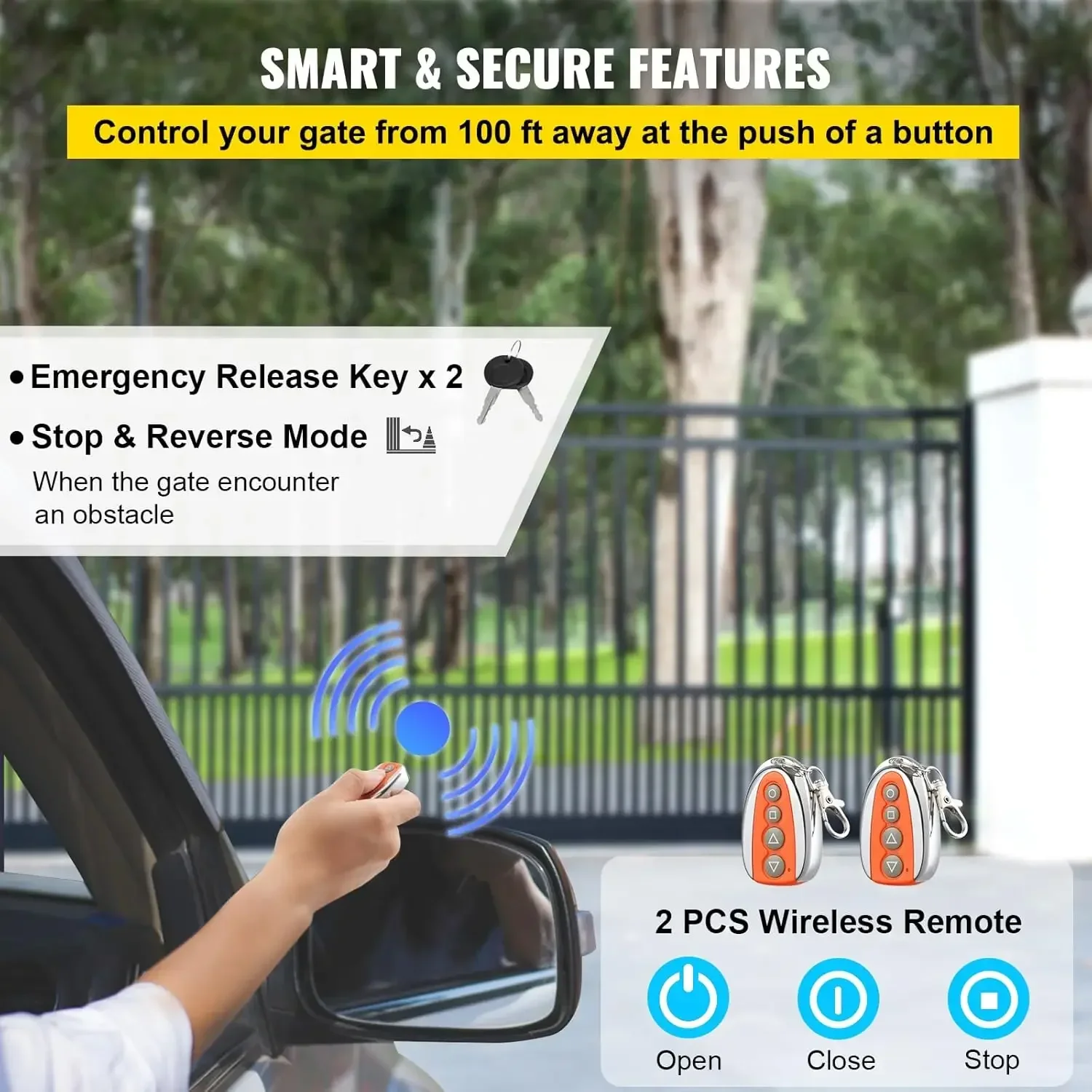 

Sliding Gate Opener 1400LBS with 2 Remote Controls, Gate Operator Hardware Kit for Security, Move Speed 43ft Per Min,