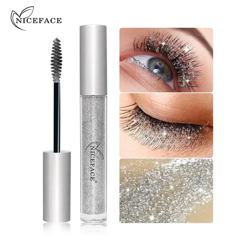 Heallor 1PC Sparkling Diamond Mascara Waterproof 5D Curling Mascara for Eyelash Extension Shimmer Sliver Thick Leng Thening Eye