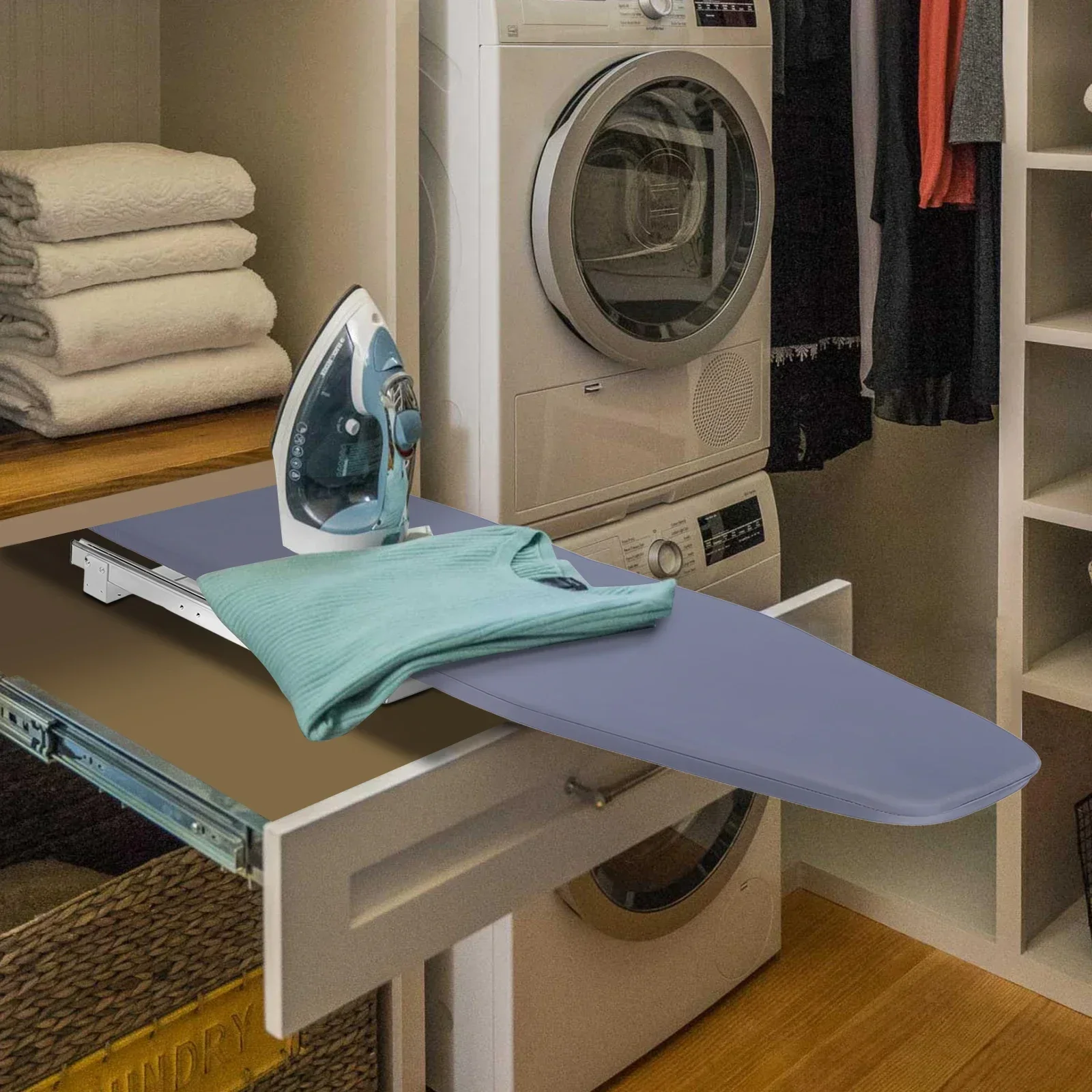 Modern Simplicity Grey Foldable Ironing Board Wardrobe Mount Household Cabinet Push-Pull/Rotation