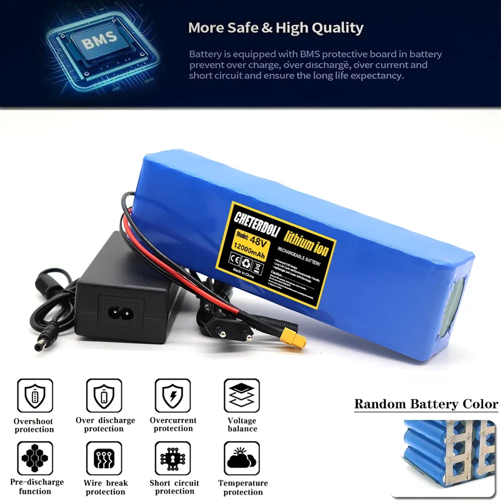 New 48V 12000mAh 2000W 13S3P DC/T Lithium Ion Battery Pack Suitable for 48V motors with BMS+54.6V Charger