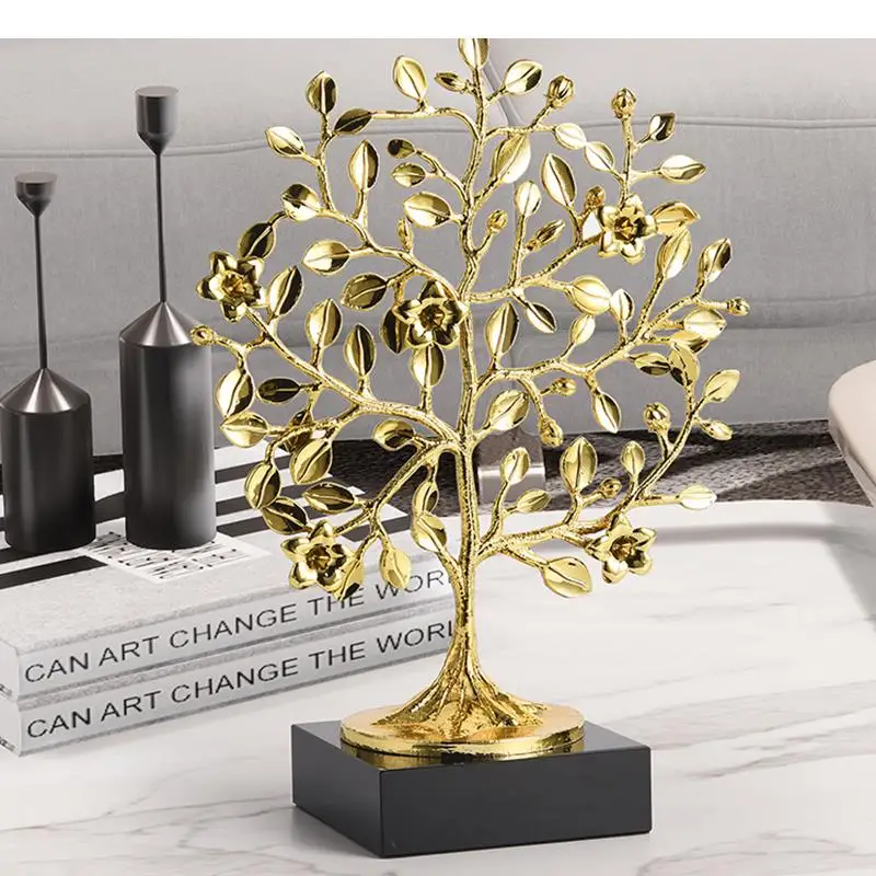 

Zinc Alloy Ornaments Tree Shaped Sculpture Decorative Crystal Base Household Living Room Desktop Crafts Statue Model Decorations