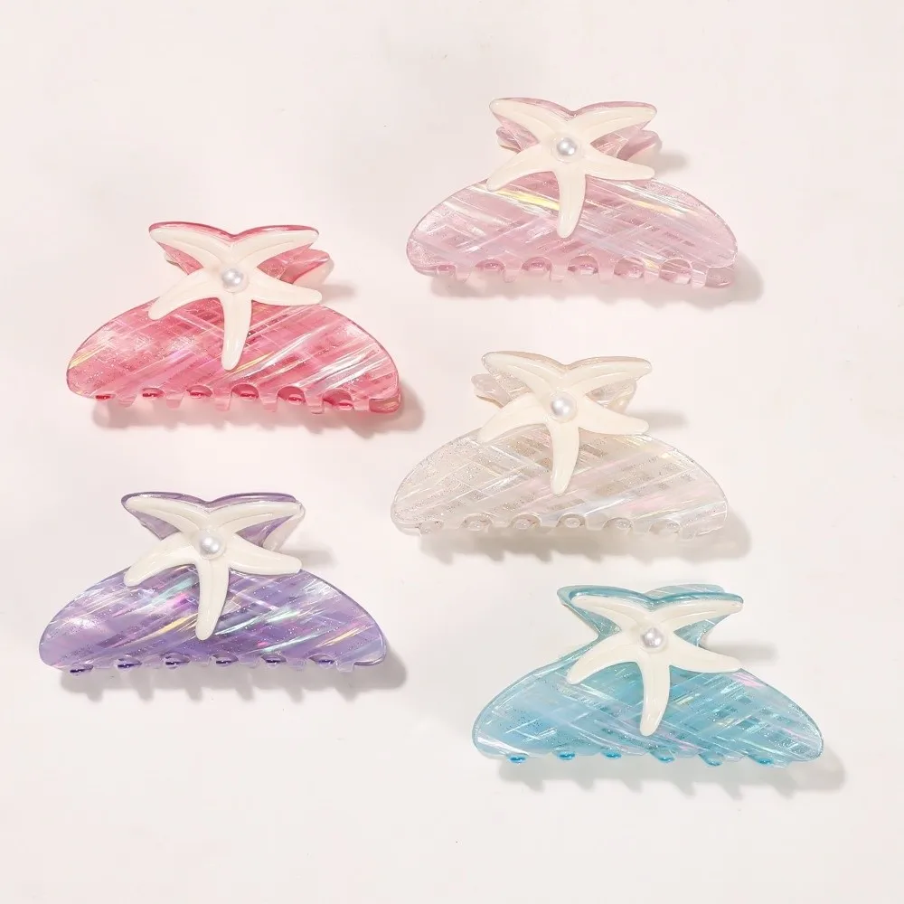 

Cute Large Starfish Hair Grab Shark Clip Colorful Pearl Hair Claw Bun Clip Geometry Acrylic Shark Clip Streetwear