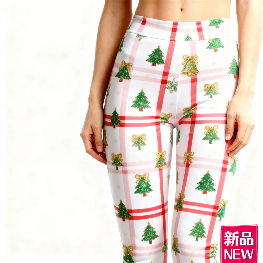 กางเกงเลกกิ้งลายโบว์ดาวสำหรับผู้หญิง ลายคริสต์มาส กางเกงโยคะสร้างสรรค์ แฟชั่นสบายๆ สไตล์ Y2k กางเกงเอวสูง