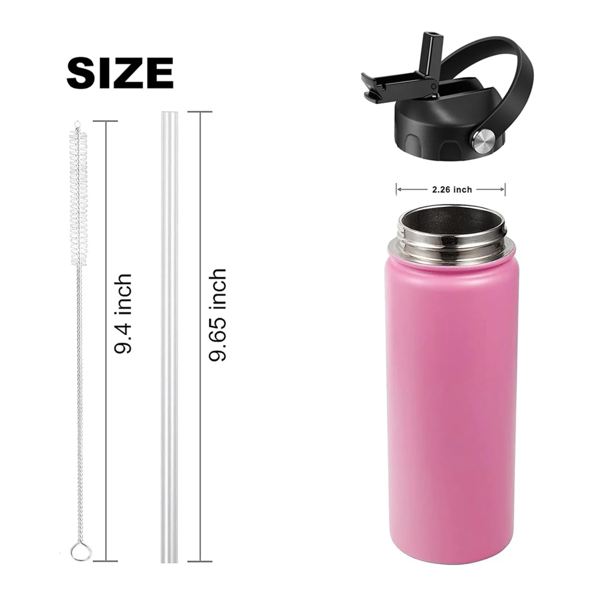 Replacement Lids Dustproof Leakproof Flip Top with Straw for Wide Mouth 12/16/18/20/32/40/64oz Water Bottles