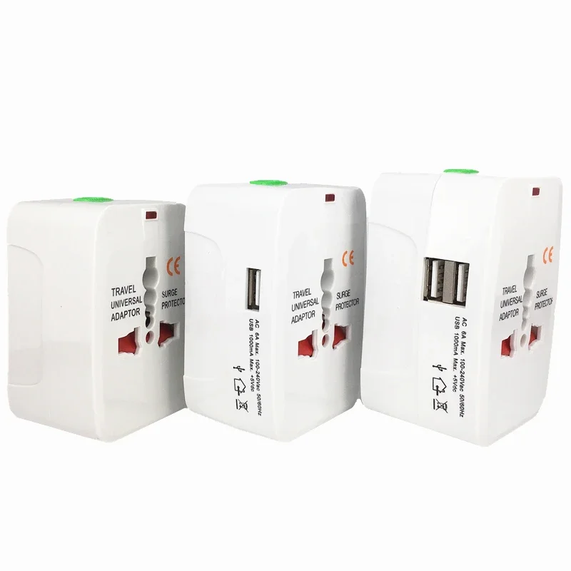 Portable 10A  all in 1 Universal European / international travel adapter socket with 1USB 2USB