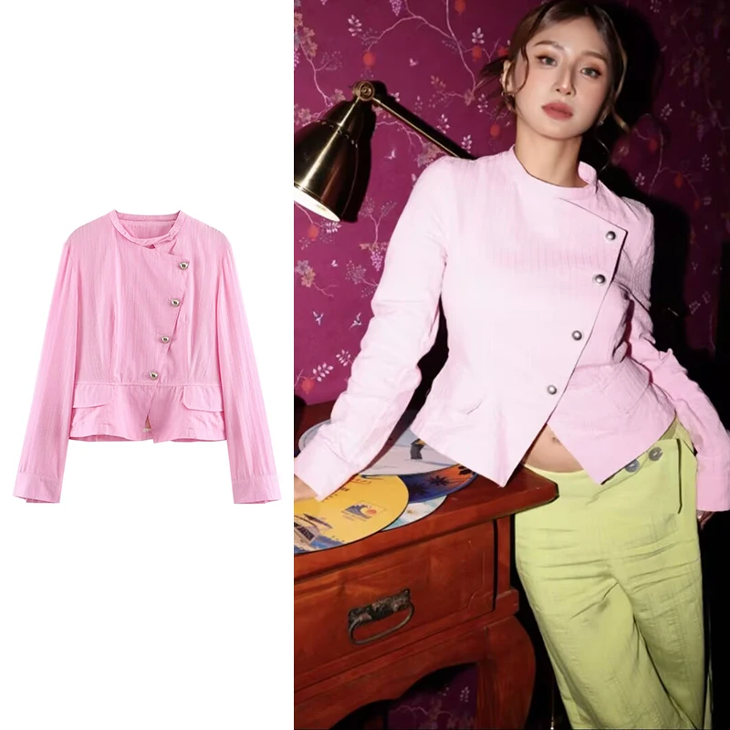 Women's Autumn New Jackets Blouse 2026 New Chic Pink Youth Jacket Women's Fashion Slim Short Warm Street Autumn Coats
