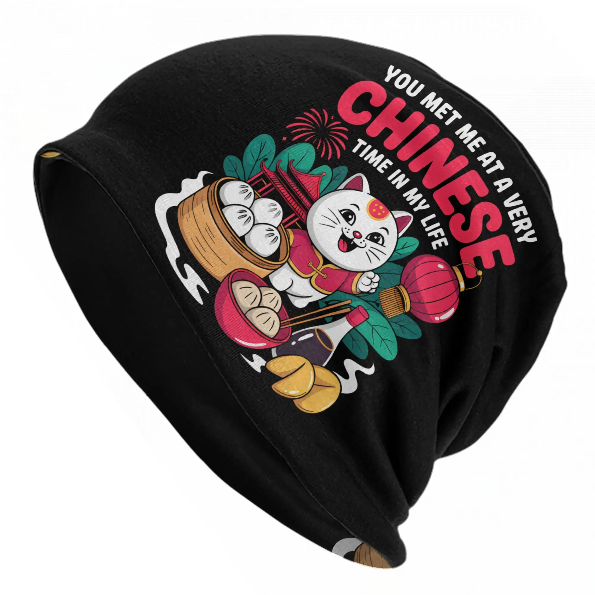 you met me at a very chinese time in my life  Skullies Beanies Hat Cat Caps Warm Thermal Elastic Bonnet Hat