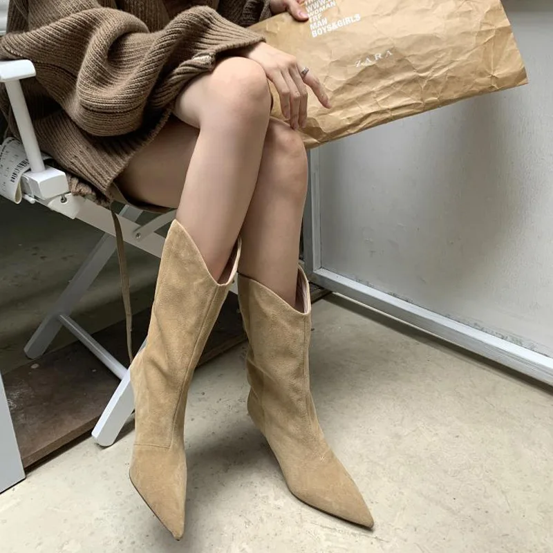 2023 Women Stretch Boots 6.5cm High Heels Fetish Lady Ankle Booties Black Low Heels Warm Plush Autumn Winter Party Shoes
