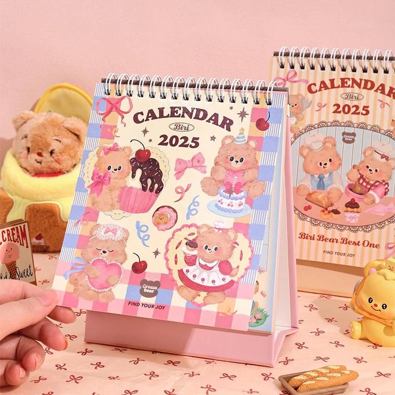 

2025 New Kawaii Cream Bear Desk Calendar with Sticker DIY Memo Pad, Student Children's Learning Plan Notebook Desktop Decor