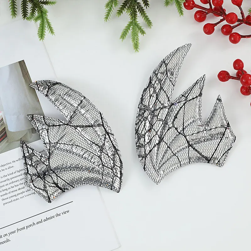 50 Stück 16,5x11cm Glänzende Stoff-Halloween-Blumen Gefütterte Flügel für DIY Handgemachte Haarspangen, Stirnbänder, Accessoires, Patches – Detail 2