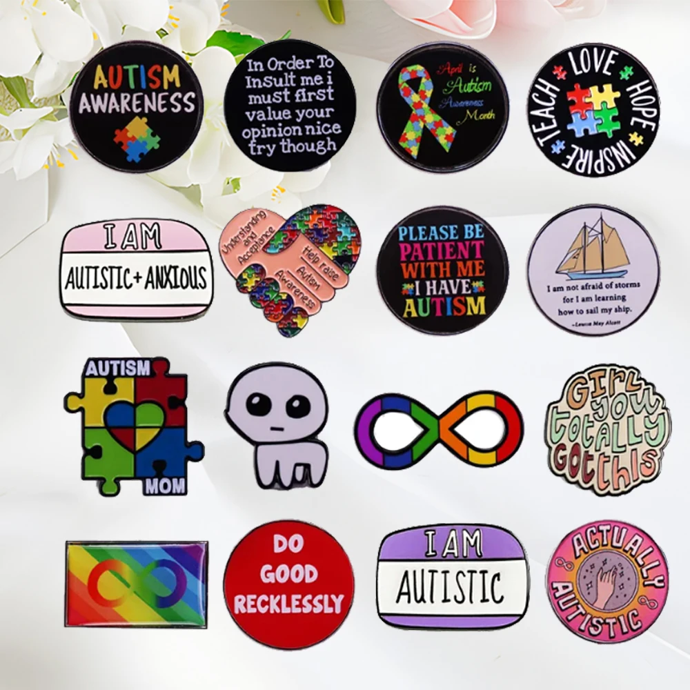Autism Brooch Rainbow Pride Lapel Pin Autism Care Quote Badge Encouragement Come On Student Bag Accessory Gift