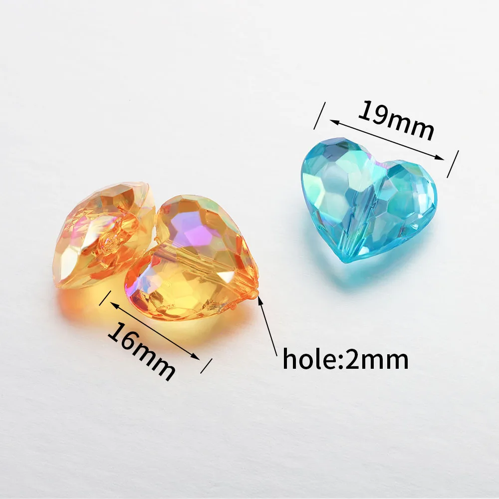 20pcs Acrylic Love Heart Beads Shiny Mix AB Color Large Crystal Loose Spacer Beads for Necklace Bracelet Pendant Jewelry Making