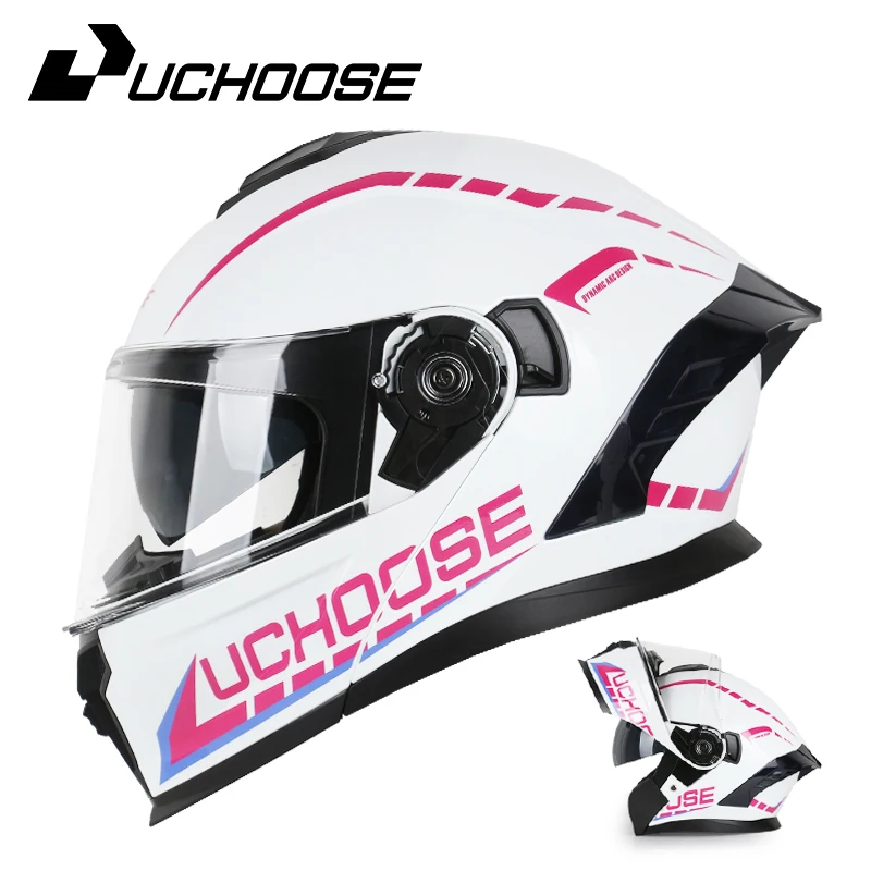 UCHOOSE Motorcycle Full Face Helmet Men Women Fashion Dual Lens Helmets Motocross Racing Modular Flip Up Casco Moto