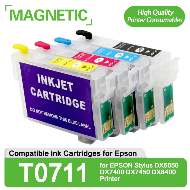 Cartucho de tinta de repuesto para impresora EPSON, recambio de tinta Compatible con Stylus DX6050, DX7400, DX7450, DX8400, T0711, T0712, T0713,