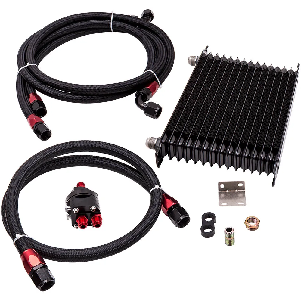 15 Row AN10 Engine Oil Cooler Filter Relocation Adapter & 3 Hoses Kit Fitting