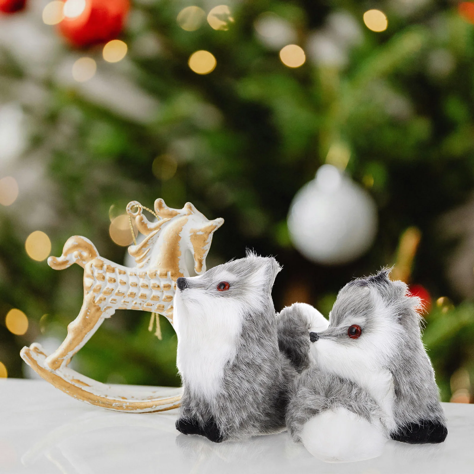 Figuras navideñas de adorno de zorro pequeño, adornos de simulación de animales, 2 uds.