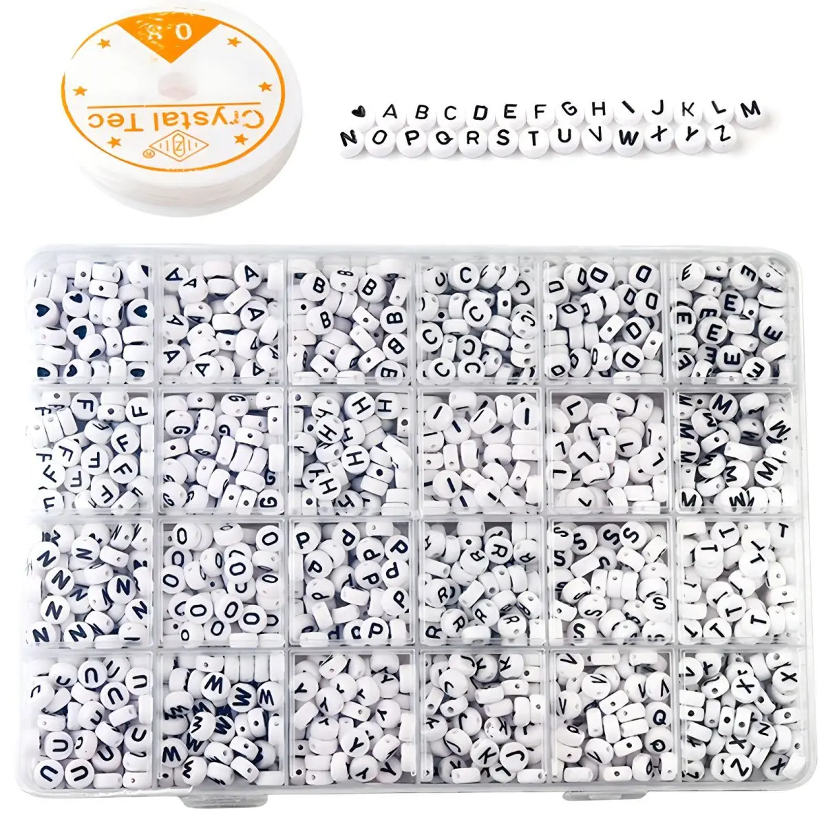 1200pcs Round Letter Beads for Jewelry Making,With Crystal Line White A- Z Alphabet Acrylic Beads Kits Heart Beads