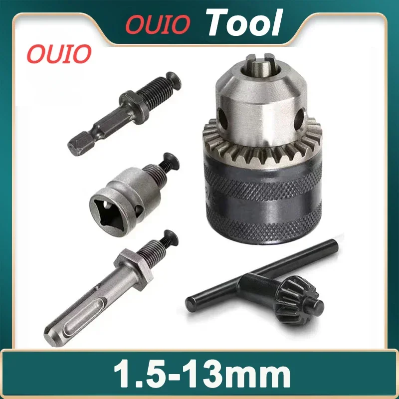 OUIO 1.5-13mm Converter 1/2 20UNF Sleutel Boorkop Draad Quick Change Adapter SDS 1/4 Slagschroevendraaier moersleutel Bit Drijfstang