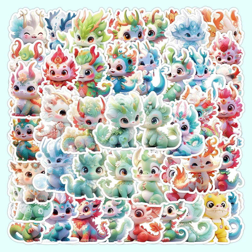 63pcs Stationery Dragon Year Stickers Scrapbooking Traditional Art Lantern Stickers Dragon Year Animal Figures Graffiti Decals