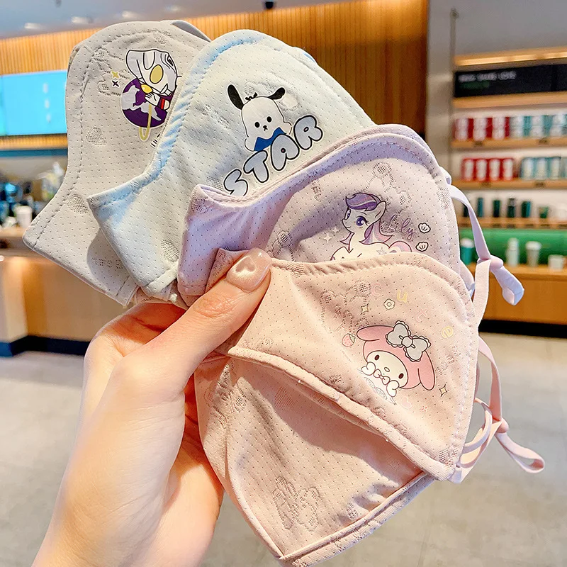 Miniso Kulomi 얼음 실크 선 스크린 봄과 여름 소녀를위한 어린이 마스크 얇은 UV 통기성 아기 태양 마스크