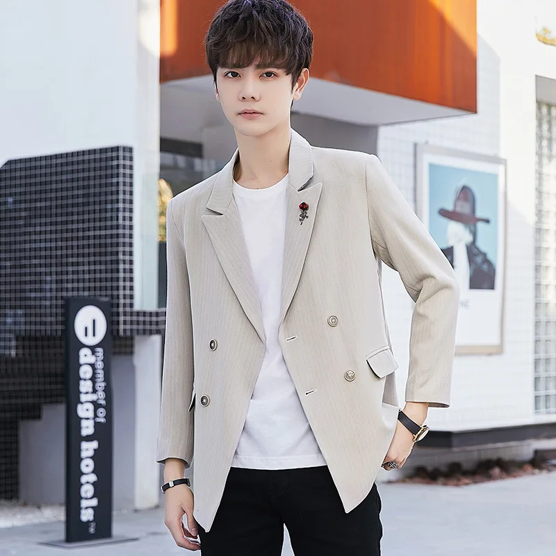 

Casual Men's Loose Fit Two-Button Retro Korean Sle Single-Breasted Jaet Spring Faionable Busin Casual Polyester Fiber