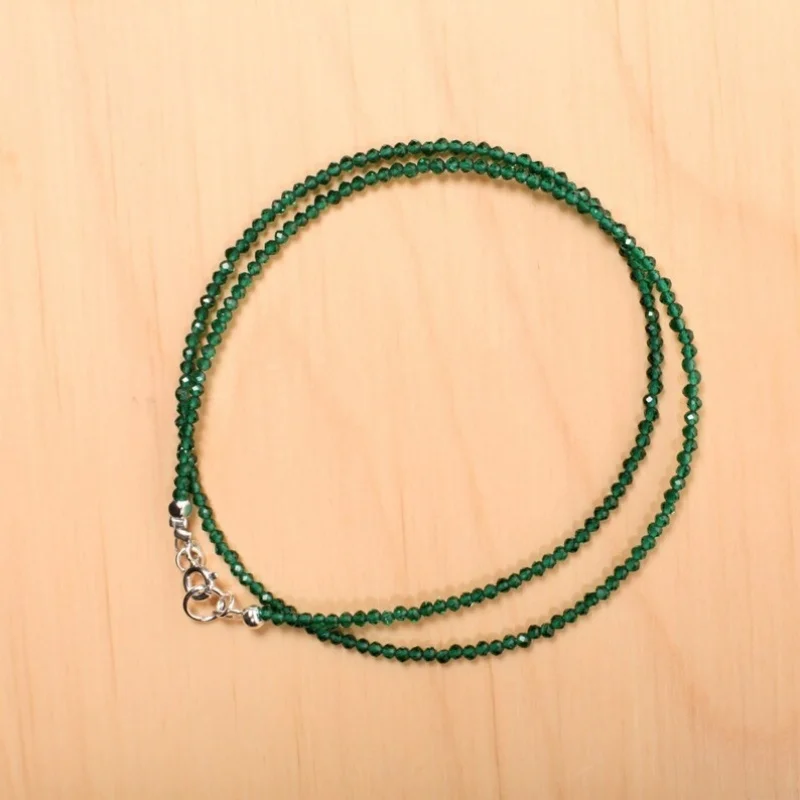 

2-3MM A++ Green Emerald Spinal Faceted Round Gemstone Beads Women Necklace 18''