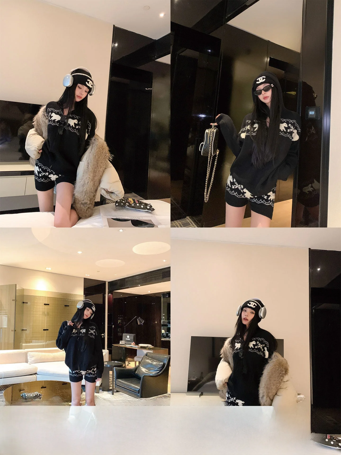 

Okaaay Dog Diary Autumn Winter Casual Loose Knitted Open Cardigan High Waist orts Set Women's Stand Fit Long Sve Coat