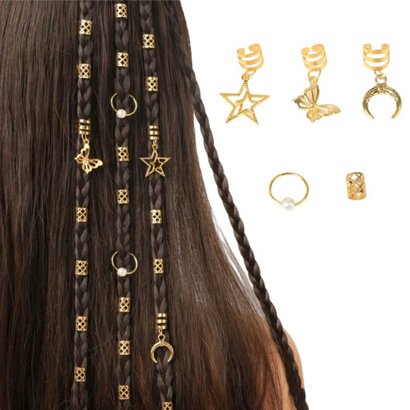 25pcs Hair Rings Adjustable Cuffs Clip Hair Braids Dirty Braids Bead Hairpin hair accessories Headwear for women Girls