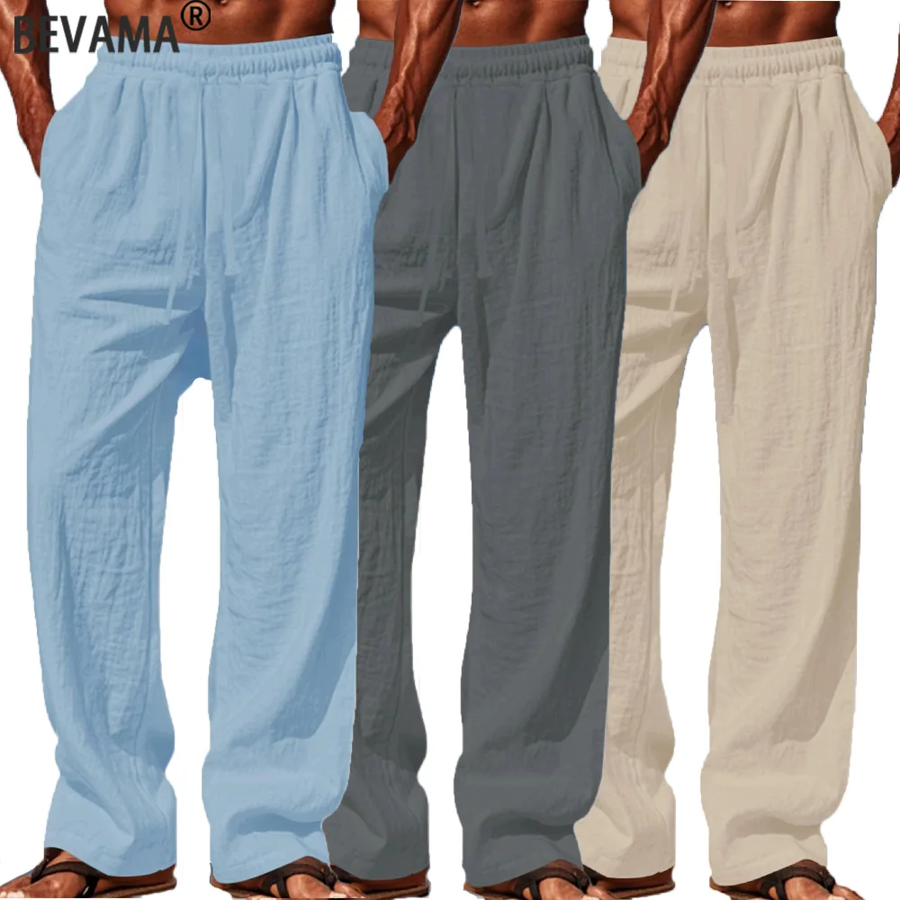 Summer Men's Loose Breathable Pants Sweatpants Hawaiian Vacation Beach Casual Straight Pants Male Drawstring Wide Leg Pants