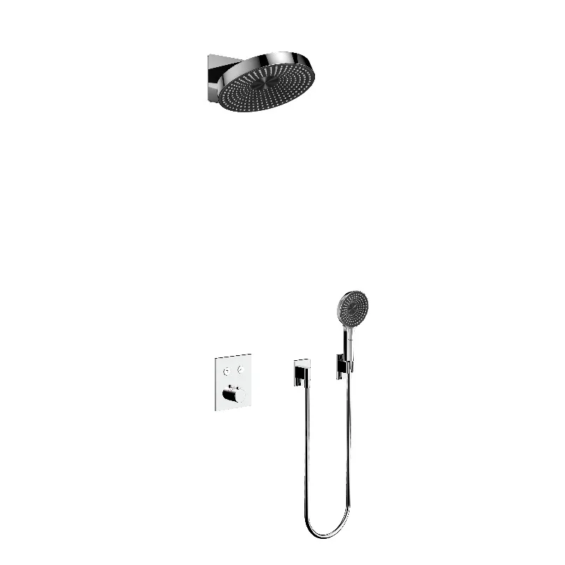 Brushed concealed shower in hotel bathroom with pressure balancing valve shower system