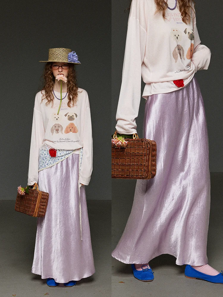 

Юбка TNIT светло-фиолетовая, 100% ацетат, летняя, женская, стройнящая, приятная к телу, из сатина, с эластичным поясом, с разрезом, длинная