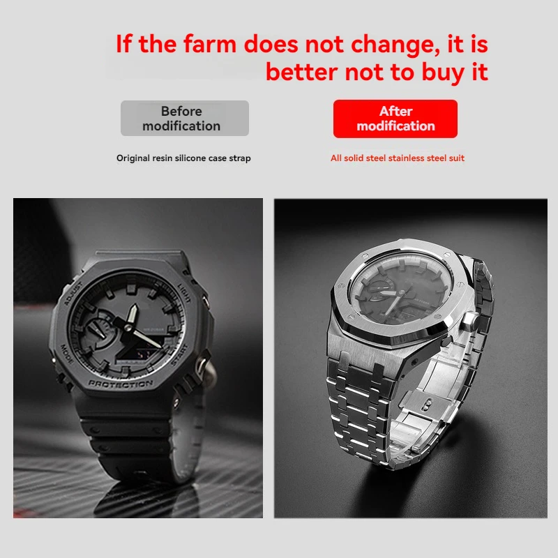 لساعة كاسيو جي شوك GA-2100 GA-2110 مزرعة البلوط المعدلة من الفولاذ المقاوم للصدأ AP ساعة الساموراي السوداء مع غلاف من الفولاذ المقاوم للصدأ