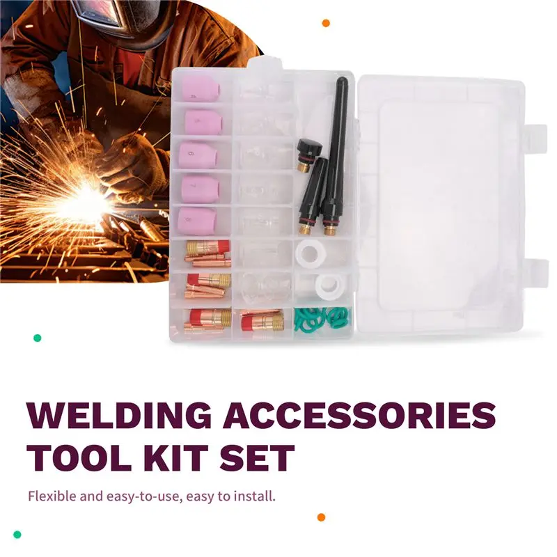 Multifunction 41Pcs/Lot TIG Welding Torch Nozzle Ring Cover Gas Lens Glass Cup Kit For WP17/18/26 Welding Accessories Tool Kit S