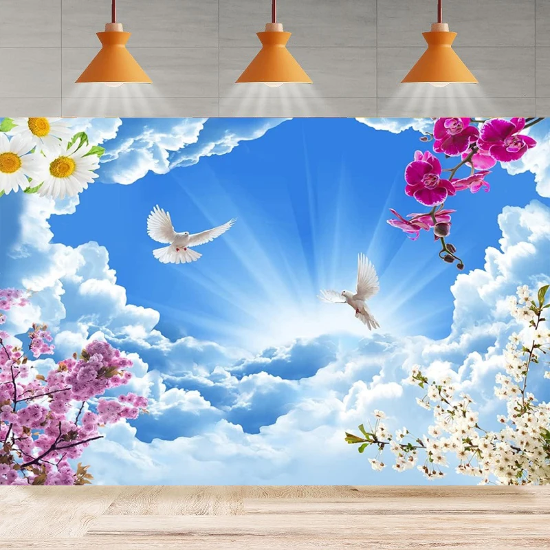 

Photography Background Holy Spirit Bird Jesus Christ Blue Sky White Clouds Heaven Bright Love And Peace Dove Party Backdrop