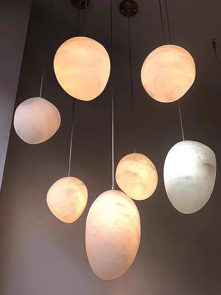 Modern High End Design Alabaster Marble Stone Pendant Lighting,Spanish Kitchen Island stair Decor Lamp LED Ceiling Chandelier