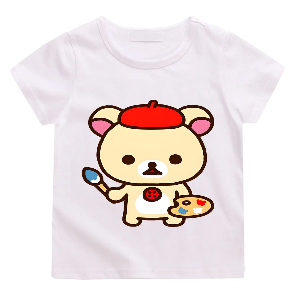 Rilakkuma Bear Print T Shirts Kids T-shirt for Girls Boys Cartoon Cute Children Clothes Funny 100% Cotton Short Sleeve Costumes