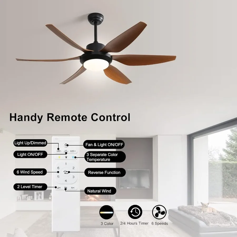 54 Ceiling Fans with Lights Remote Control Outdoor Ceiling Fan with 6 ABS Blades Reversible DC Motor and Dimmable LED Light Mod