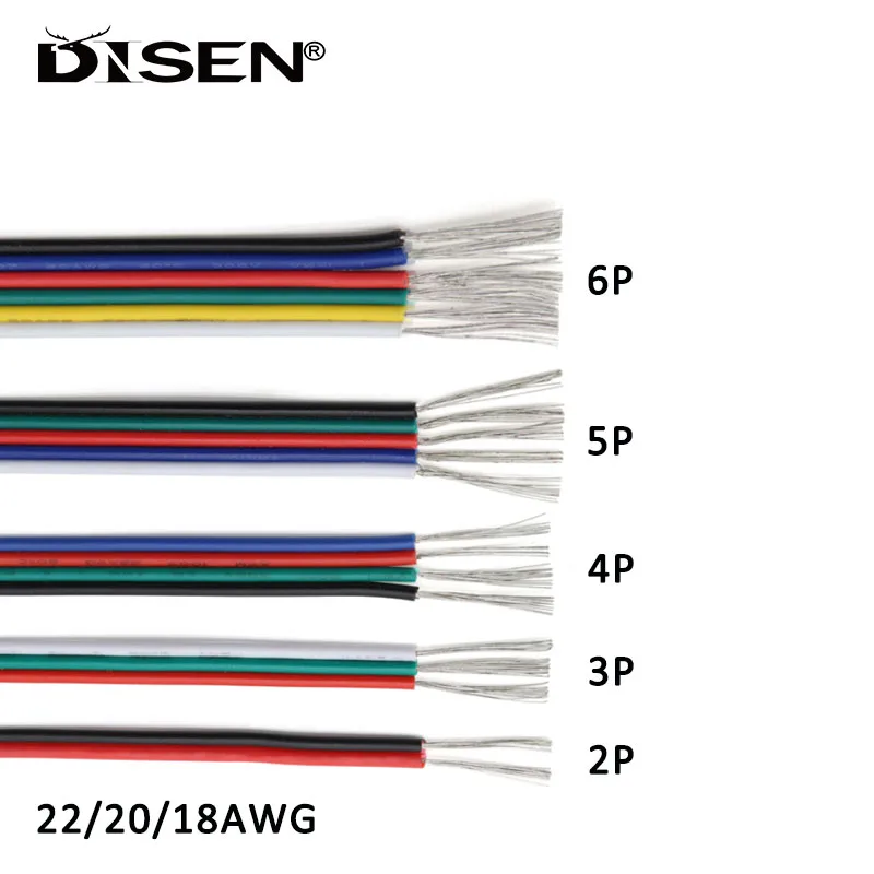 1M LED Connector Wire 2/3/4/5/6Pin 22AWG 20AWG 18AWG Extension Electric Wire Cable For LED Strip Connectors