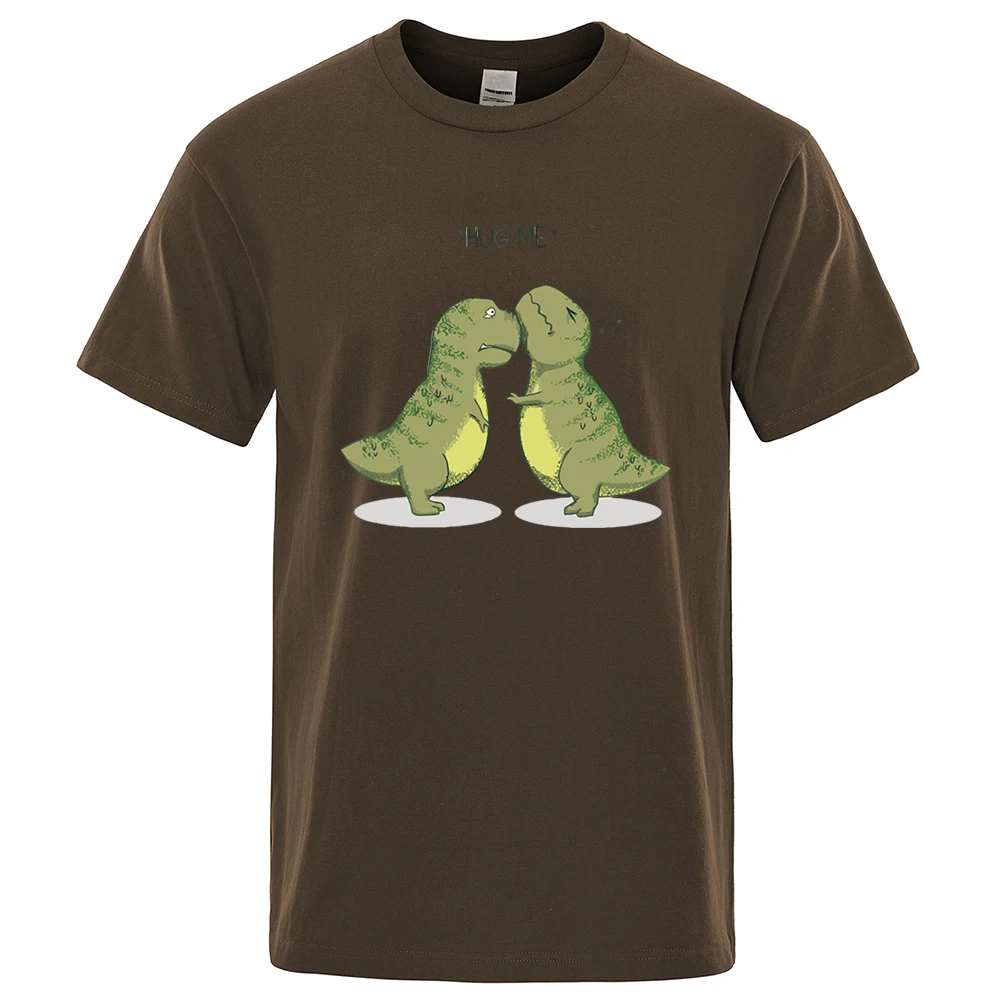 Hug Me Kawaii Green Little Dinosaur Funny Male T Shirts Loose T-Shirts Summer Cotton T-Shirts Oversized Street Short Sleeves